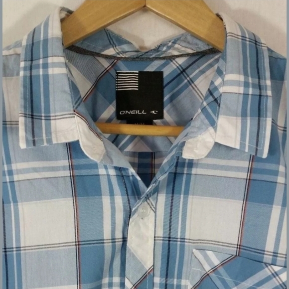 O'Neill M Blue Plaid Short Slv Button-Down Shirt - Picture 2 of 7